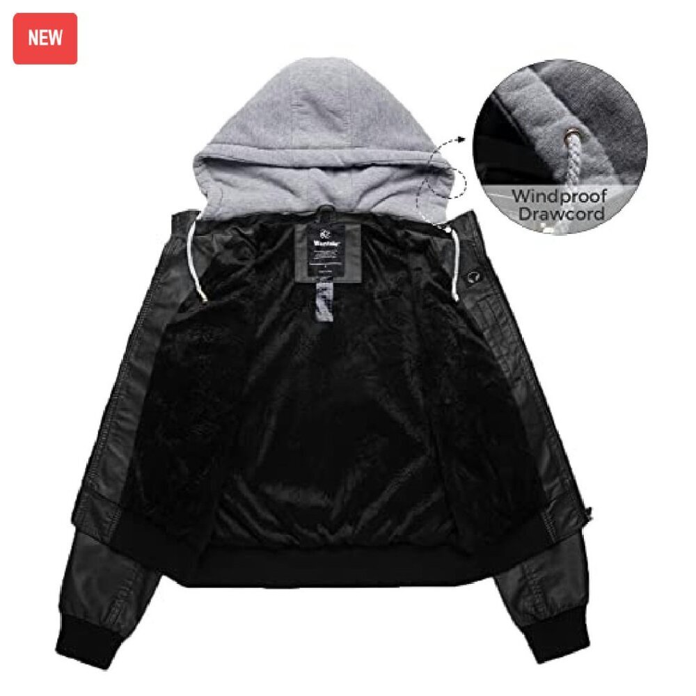 Lightweight PU Leather Motorcycle Jacket with Removable Hood - Picture 4 of 8